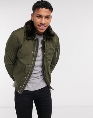 Schott Air bomber jacket with detachable faux fur collar in khaki -  ShopStyle Outerwear