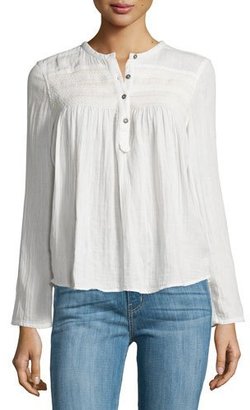 Current/Elliott The Retreat Long-Sleeve Henley Top, Dirty White