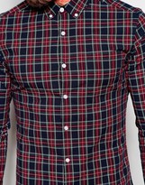Thumbnail for your product : ASOS Skinny Shirt in Navy Plaid Check with Long Sleeves