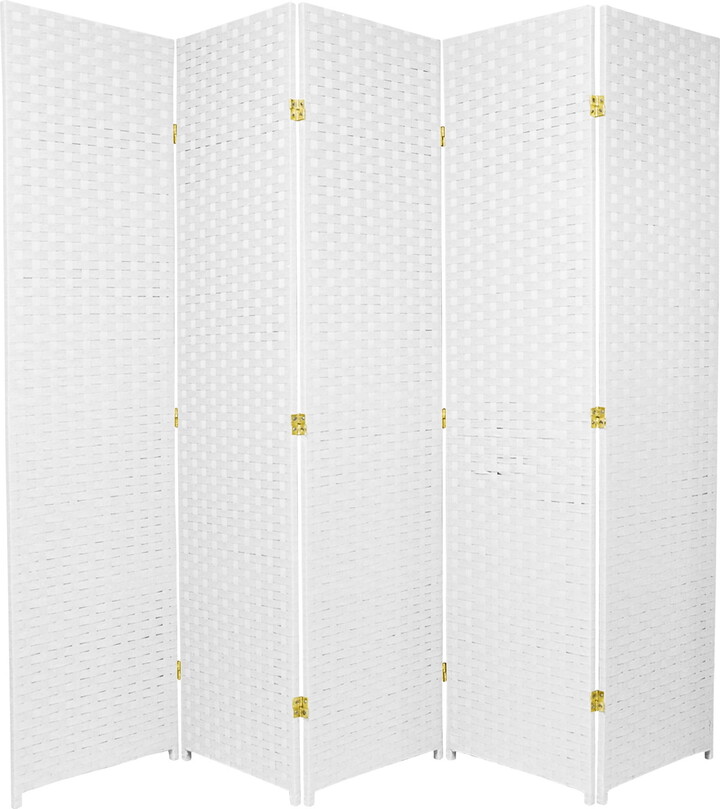 Oriental Furniture 6 ft. Tall Woven Fiber Room Divider - 5 Panel - White
