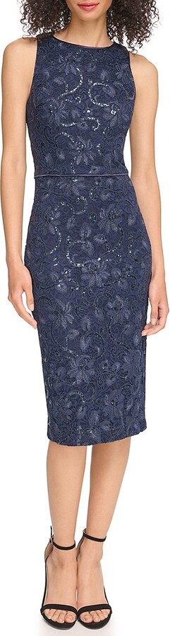 Sequin Lace Body-Con Midi-Dress