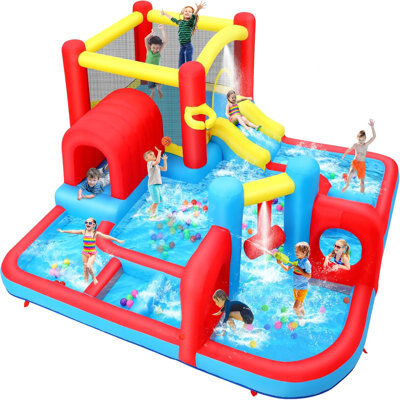 14.3' X 14.3' Inflatable Bounce House With Hose, Stakes, Basketball, Repair Patches For Backyard Play, Party (No Air Blower)