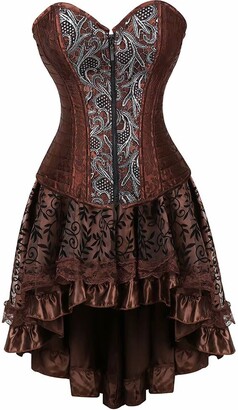 jutrisujo Women's Bustier Corsets and Steampunk Basque Dress with Skirt  Gothic Boned Vintage Pirate Costume Halloween Brown 4XL - ShopStyle Plus  Size Lingerie