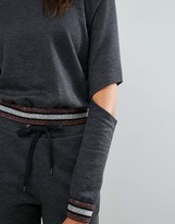 Thumbnail for your product : One Day Tall Metallic Ribbed Sweat Top With Cutout Elbow