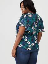 Thumbnail for your product : V By Very Curve Rouche Detail Blouse - Teal Floral