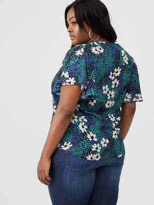 V By Very Curve Rouche Detail Blouse - Teal Floral