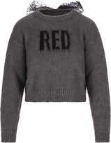 Red Crop Sweater In Grey With Tulle 