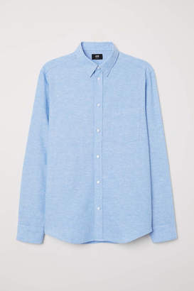 H&M Slim Fit Linen-blend Shirt - Blue - Men