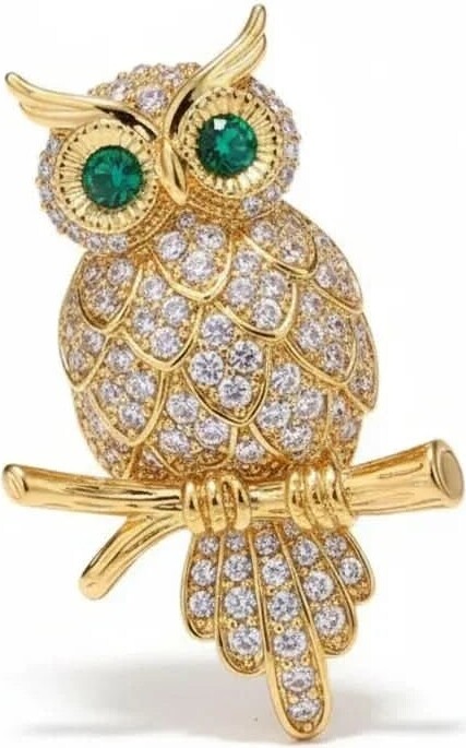 Angel Barocco Gold ???? Green-Eyed Owl Brooch