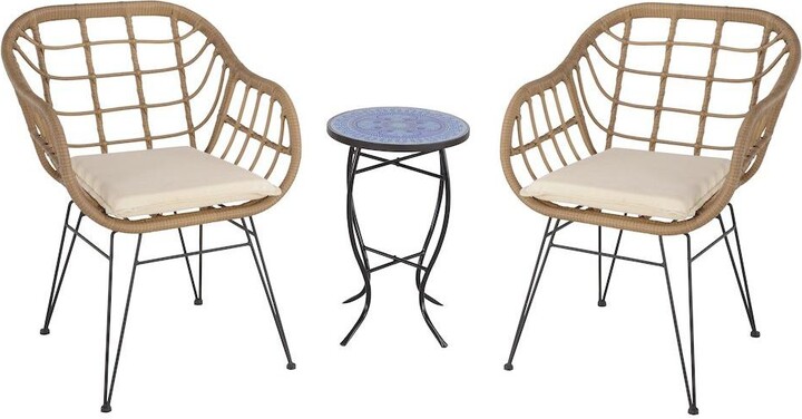 Jiallo Faux Rattan Basket Chair Set With Mosiac Accent Table