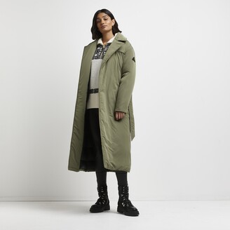 River Island Womens Khaki belted puffer trench coat