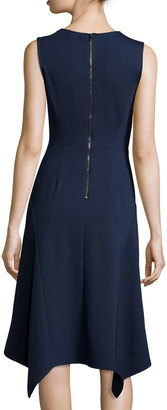 Neiman Marcus Sleeveless Ruffled V-Neck Knit Dress, Midnight Blue