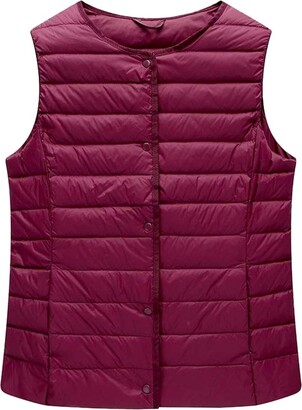 Icegrey Womens Collarless Lightweight Gilet Quilted Zip Vest Wine Red 12