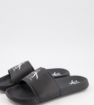 Original Penguin wide fit logo sliders in black - ShopStyle Sandals