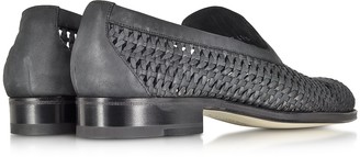 a. testoni Black Woven Leather Slip-on Shoe