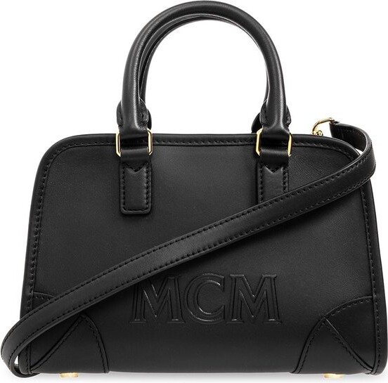 MCM Black Leather Embellished Boston Bag MCM