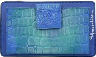Anuschka Cell Phone Crossbody Wallet 1149 (Croco Embossed Peacock) Handbags
