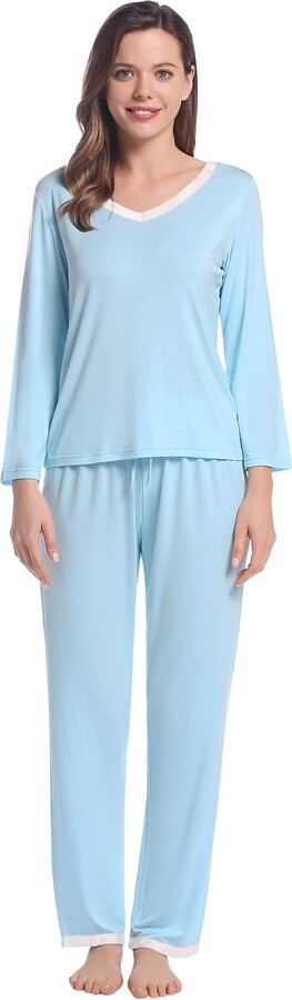 Amorbella Summer Cooling Pjamas Long Sleeve Pjs with Pants Set Light Blue  XL - ShopStyle