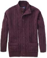 Thumbnail for your product : Wine Lambswool Cable Cardigan Size Large by Charles Tyrwhitt