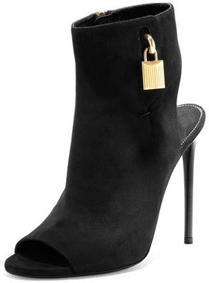 Tom Ford Open-Toe Suede Ankle-Lock Bootie, Black