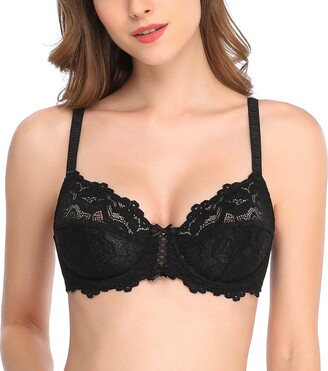 Deyllo Women's Sheer Lace Bra Underwire Unlined Bra Full Coverage Non  Padded（Black - ShopStyle