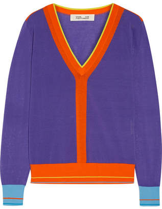 Diane von Furstenberg Color-block Cotton-blend Sweater
