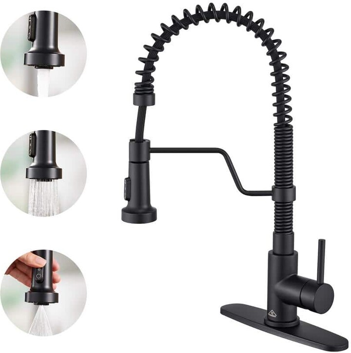 CASAINC Single-Handle Pull-Down Sprayer Kitchen Faucet with 3 Function Pull out Sprayerhead, Deckplate in Matte Black
