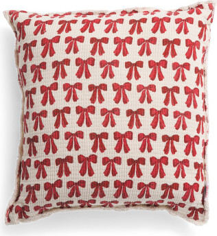 TJMAXX 20X20 Ribbon Print Reversible Washed Frayed Edge Pillow, Polyester