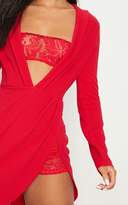 Thumbnail for your product : PrettyLittleThing Red Lace Insert Blazer Dress