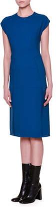 Jil Sander Cap-Sleeve Paneled-Skirt Sheath Dress, Blue