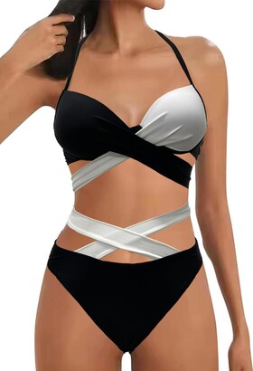 Rayson Women's Swimming Suit Brazilian Bikini Set Criss Cross String Push  Up Bathing Suit Deep V-Neck Swimwear Bikini Swimsuit (Black-White -  ShopStyle