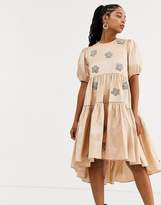 Thumbnail for your product : Sister Jane Dream tiered midaxi dress with puff sleeves and embellished flowers in taffeta