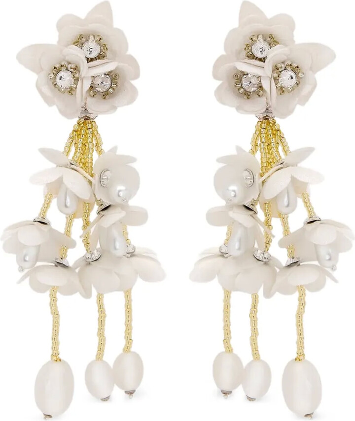 Oscar de la Renta Beaded Flower Clip-On Earrings