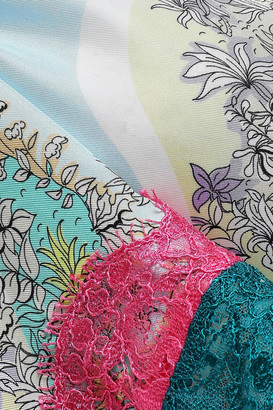 Emilio Pucci Lace-trimmed Floral-print Silk-twill Mini Dress