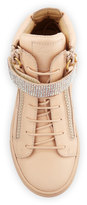 Thumbnail for your product : Giuseppe Zanotti Leather Crystal-Strap High-Top Sneaker, Pink, Infant/Toddler