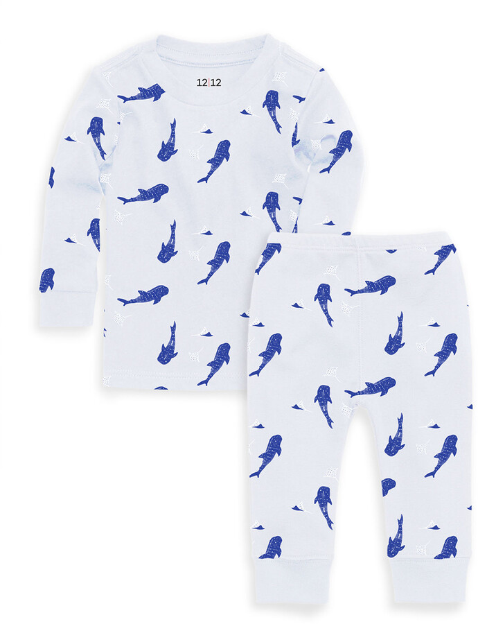 Blue Shark Pajamas Kids Girls Long Sleeves Nightwear PJMS Set 1-8 years