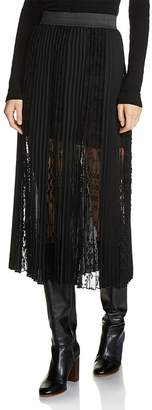 Maje Jerky Lace-Overlay Pleated Midi Skirt