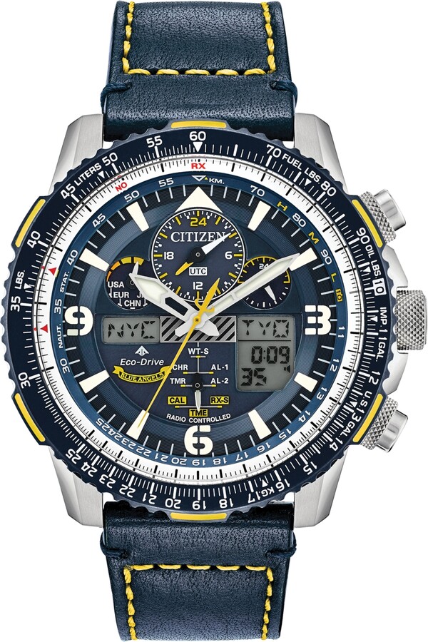 Citizen Eco-Drive Men's Analog-Digital Chronograph Promaster Blue Angels Skyhawk A-t Blue Leather Strap Watch 46mm - Blue/Blue