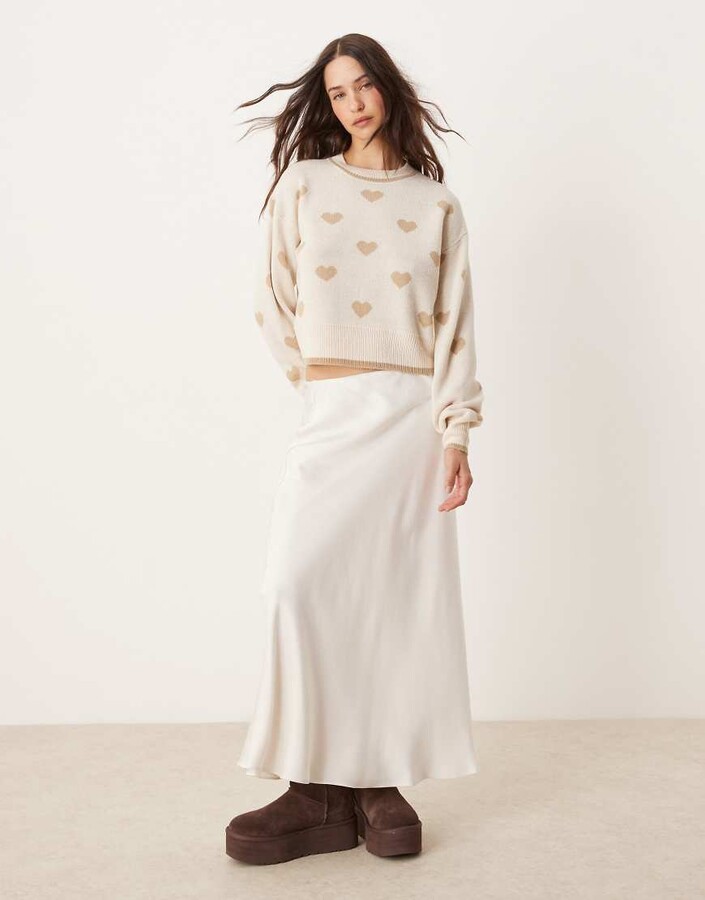 JDY crew neck heart knitted sweater in beige