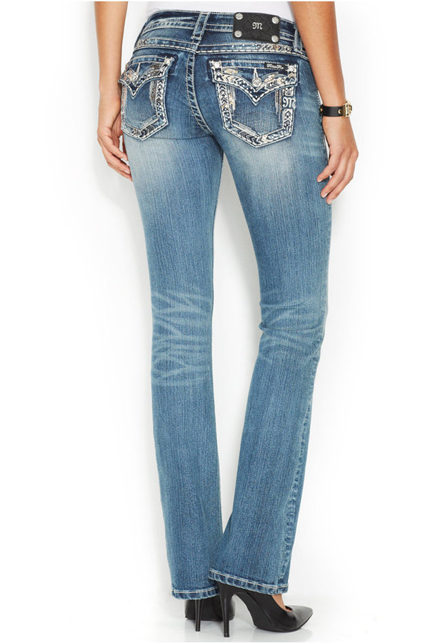 Miss Me Rhinestone Flap-Pocket Bootcut Jeans, Medium Blue Wash (Only at ...
