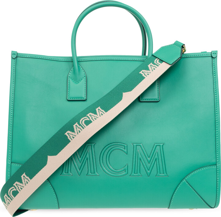 MCM Logo Tote Bag in Green