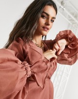 Thumbnail for your product : ASOS DESIGN pleated mini dress with blouson sleeve and cuff detail in rose
