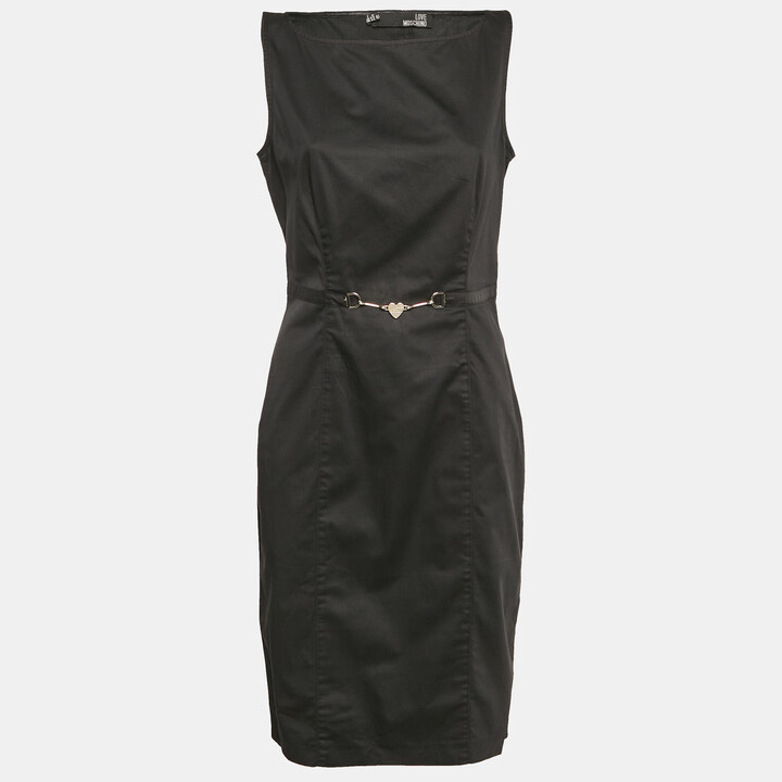 Love Moschino Black Cotton Waist Metal Embellished Short Dress L