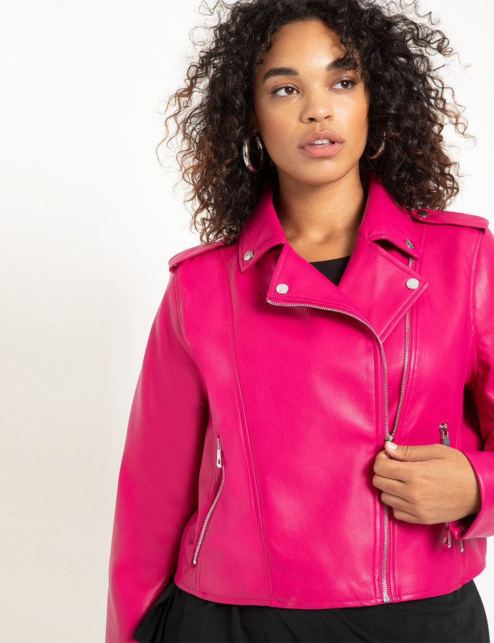 plus size pink leather jacket