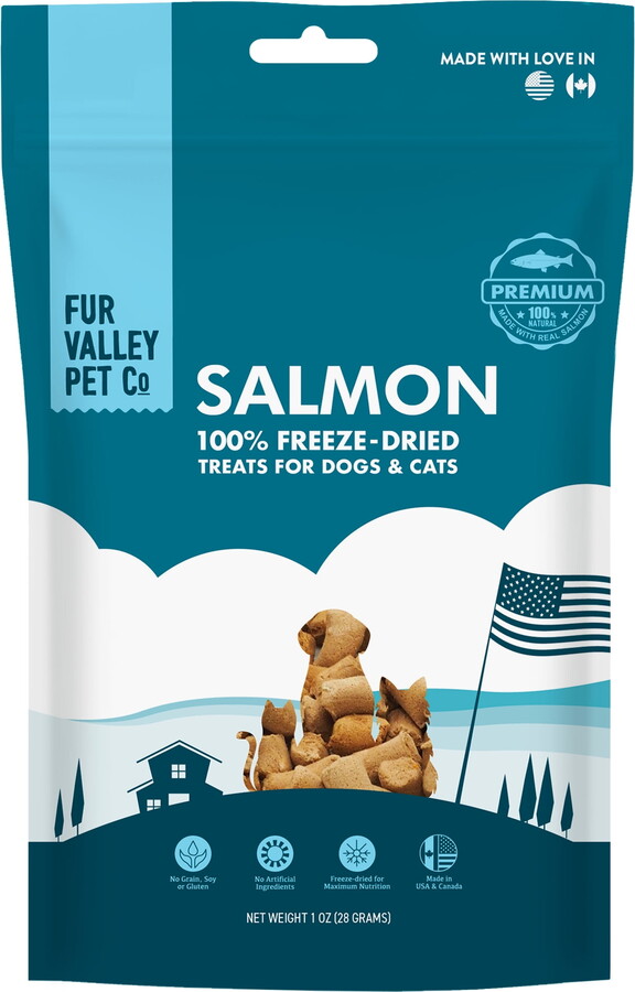 Fur Valley Pet Co. Freeze Dried Raw Salmon Treats & Topper for Dogs and Cats - 1 oz.
