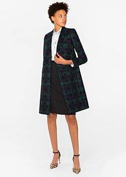 Paul Smith Women's Wool-Blend Black Watch Check Epsom Coat With Flocked Spots