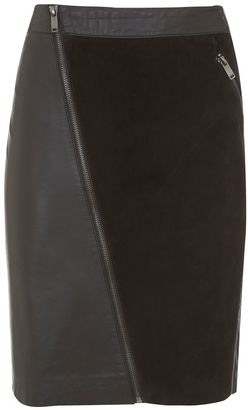 Mint Velvet Black Zip Leather Pencil Skirt