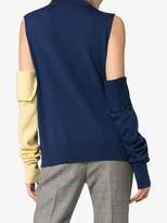 Thumbnail for your product : Calvin Klein Blue wool cold shoulder jumper