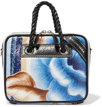 Balenciaga Blanket Small Floral-print Textured-leather Tote - Blue