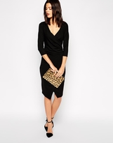 Thumbnail for your product : ASOS Wrap Front Long Sleeve Ponte Midi Dress
